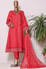 Bin Saeed Stitched 3 Piece Lawn Frock Collection'2022-FR-0292-Red