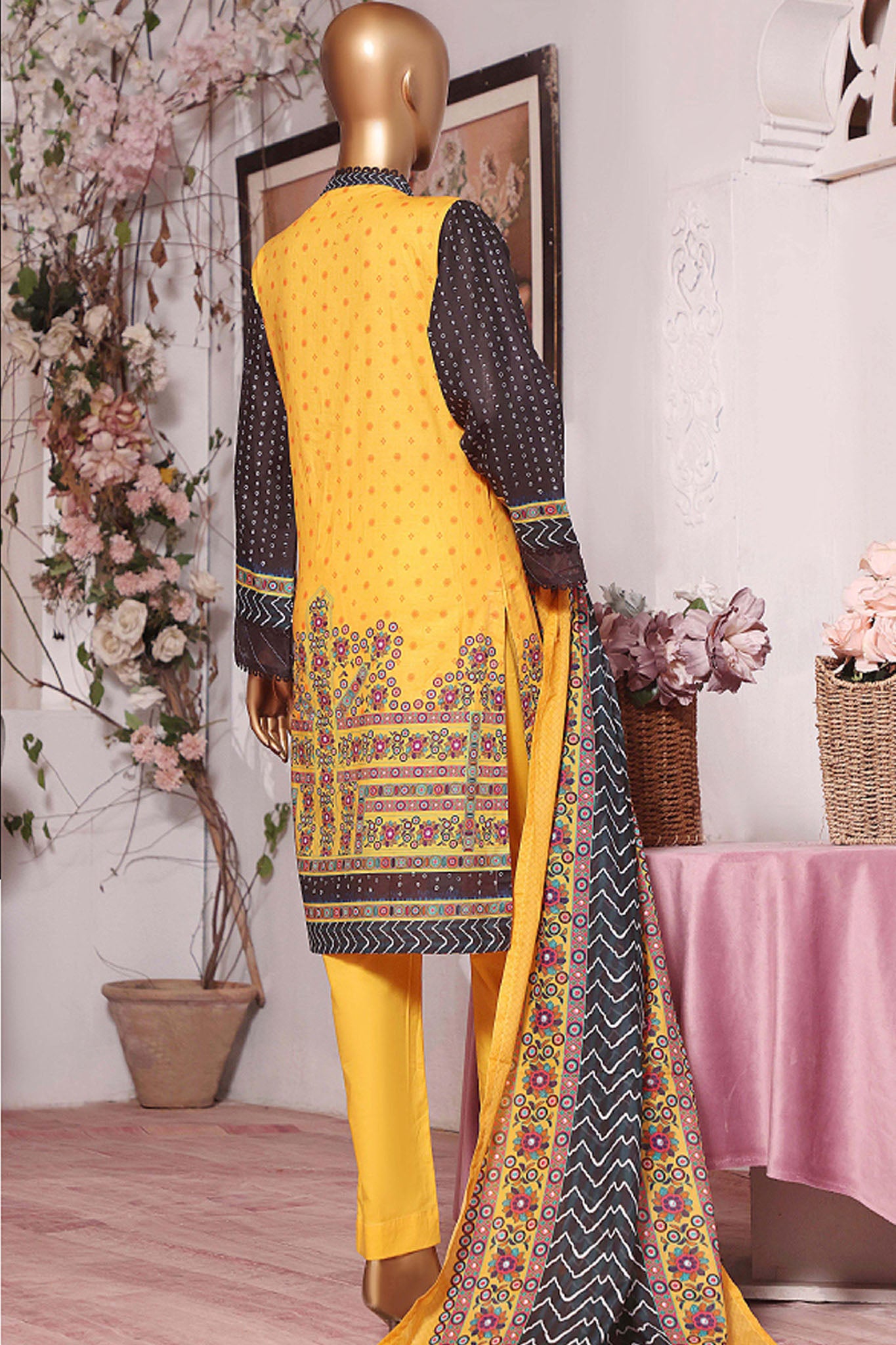 Bin Saeed Stitched 3 Piece Printed Lawn Collection'2022-F-0372-Yellow