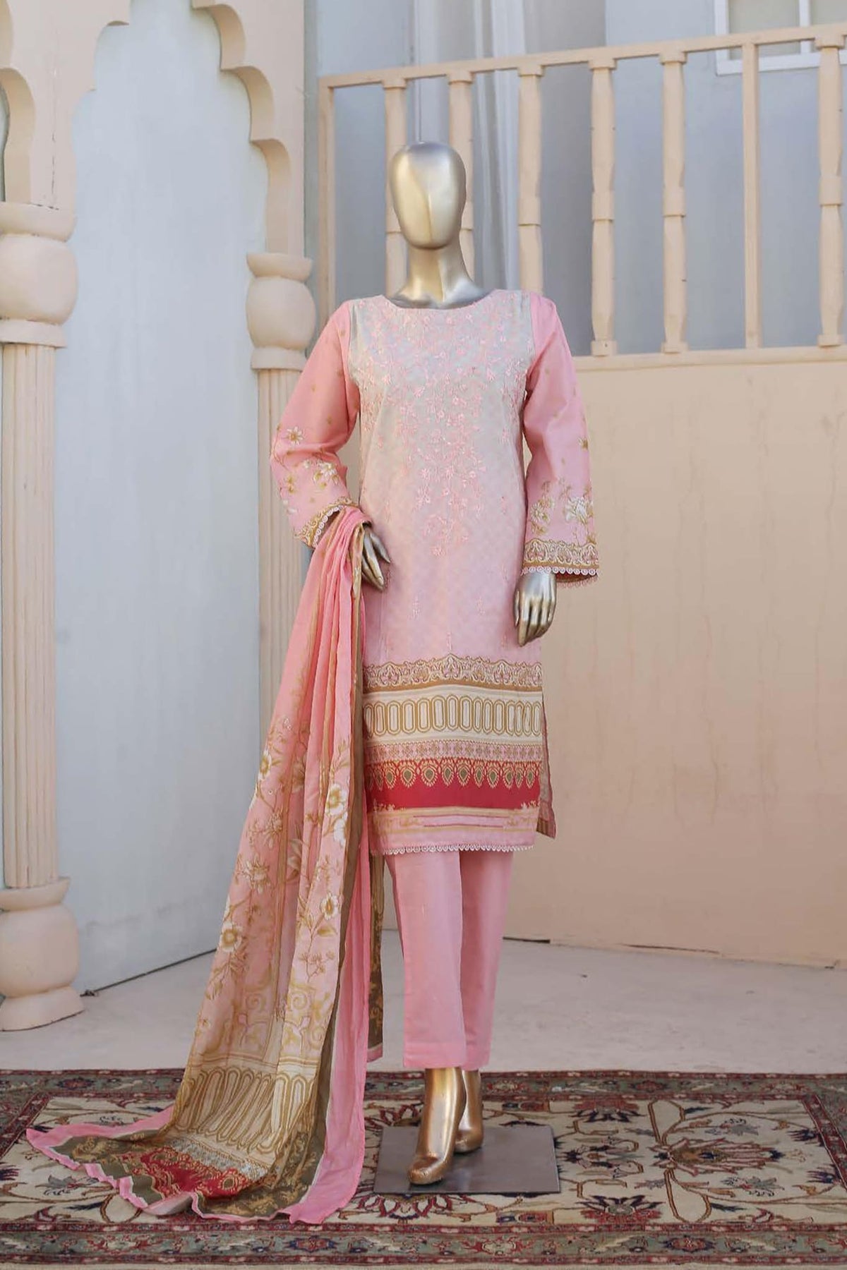 Affifa by Bin Saeed Stitched 3 Piece Embroidered Lawn Vol-01 Collection'2023-F-0419-Pink