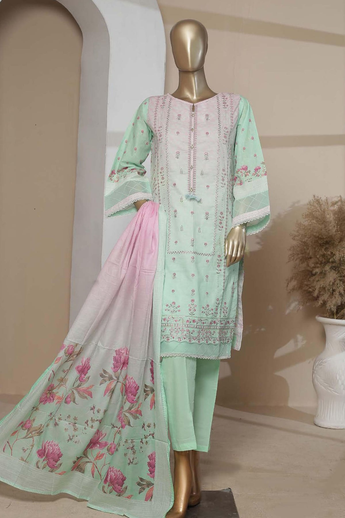 Affifa by Bin Saeed Stitched 3 Piece Embroidered Lawn Vol-02 Collection'2023-F-0478-Pista