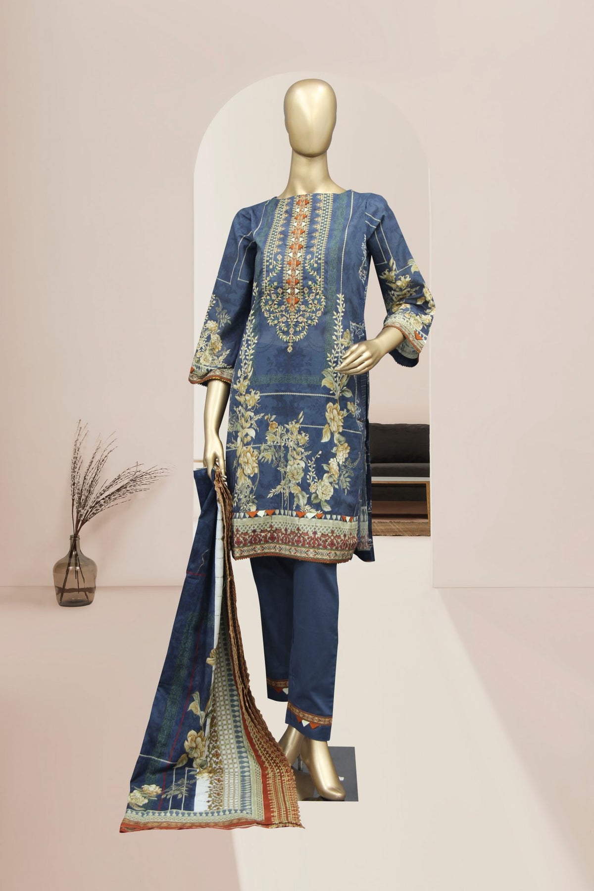 Bin Saeed 3 Piece Stitched Embroidered Lawn Collection’2021-F-1243-Blue