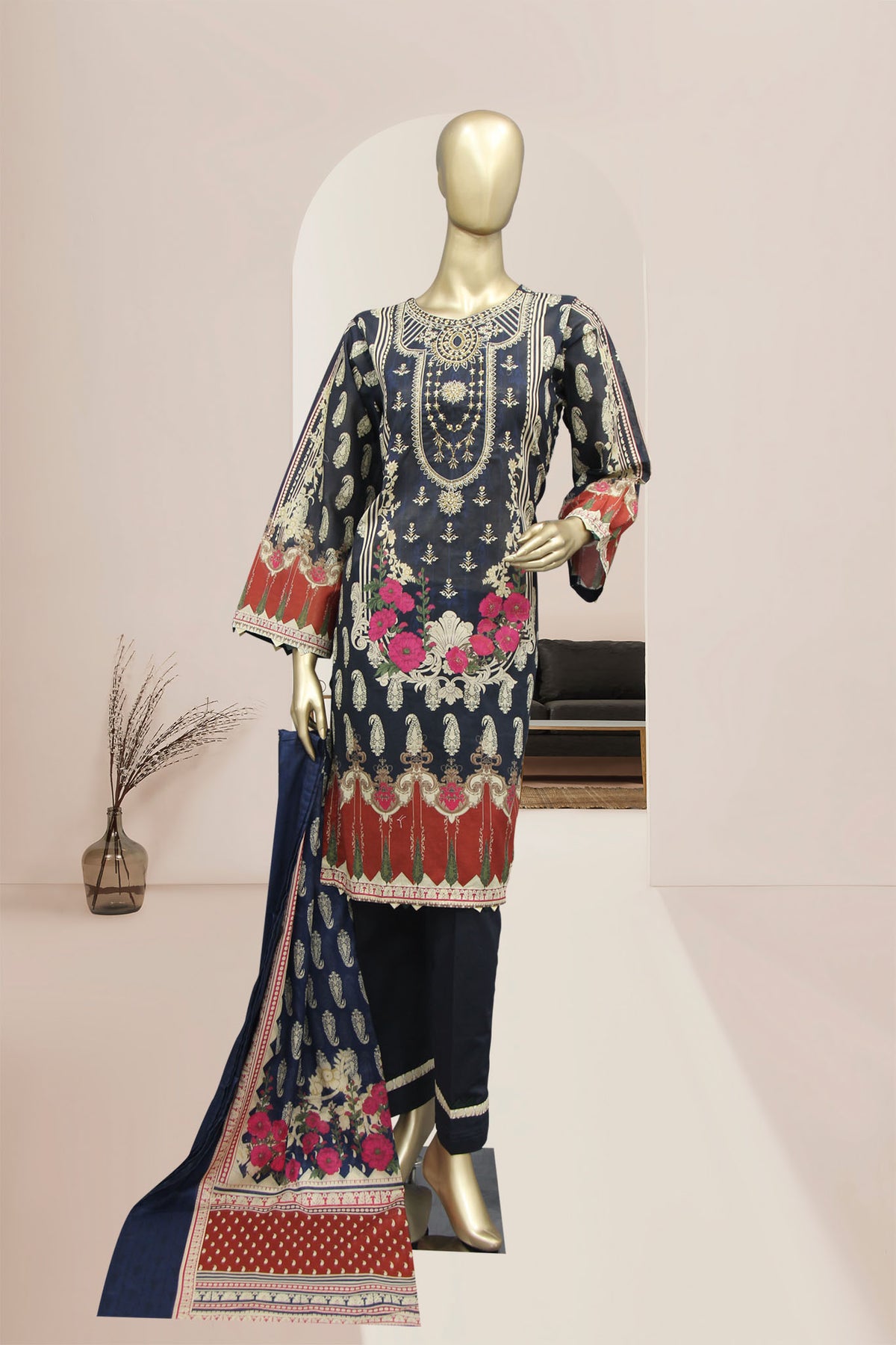 Bin Saeed 3 Piece Stitched Embroidered Lawn Collection’2021-F-1367-Blue