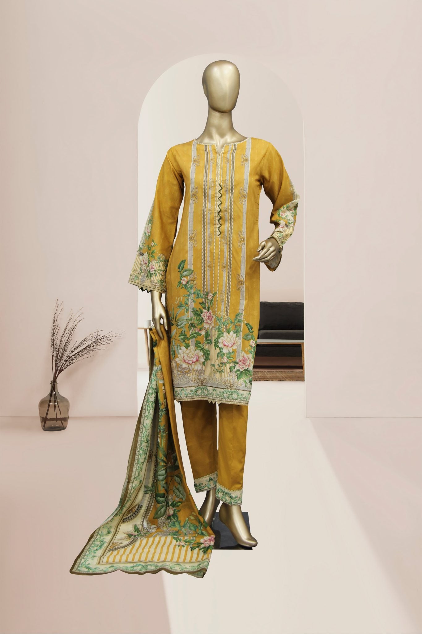 Bin Saeed 3 Piece Stitched Printed Lawn Collection’2021-F-1368-Yellow