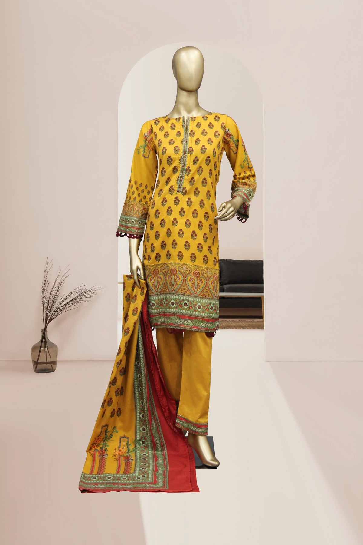 Bin Saeed 3 Piece Stitched Printed Lawn Collection’2021-F-1369-Yellow