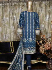 Bin Saeed Festive Stitched 3 Piece Embroidered Lawn Collection’2021-F-1371-Blue