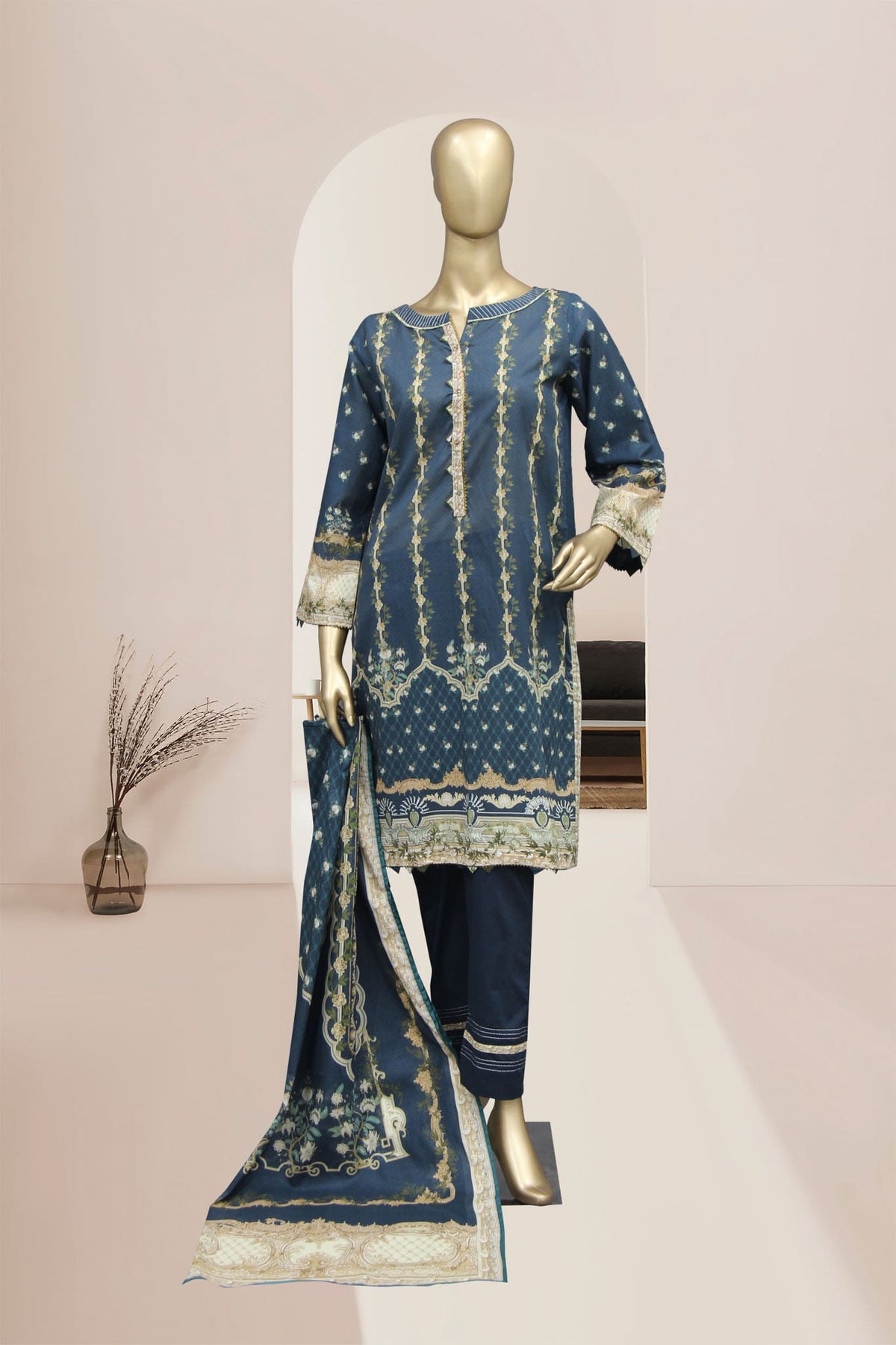 Bin Saeed 3 Piece Stitched Printed Lawn Collection’2021-F-1371-Blue