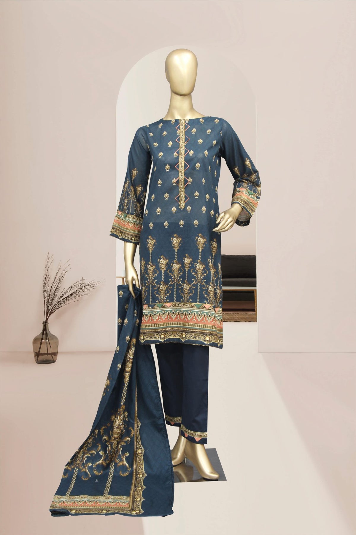 Bin Saeed 3 Piece Stitched Printed Lawn Collection’2021-F-1379-Blue
