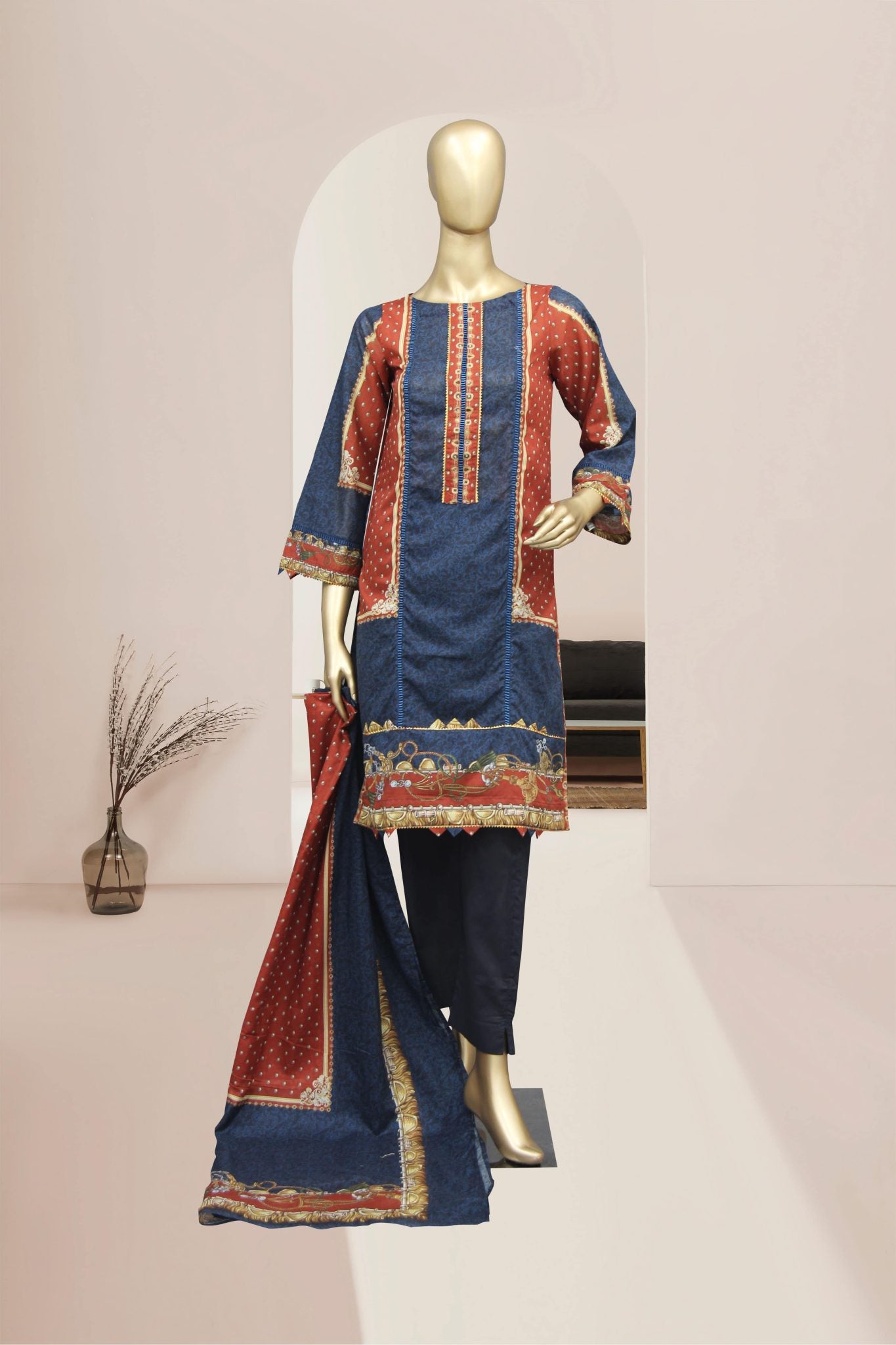 Bin Saeed 3 Piece Stitched Printed Lawn Collection’2021-F-1385-Blue