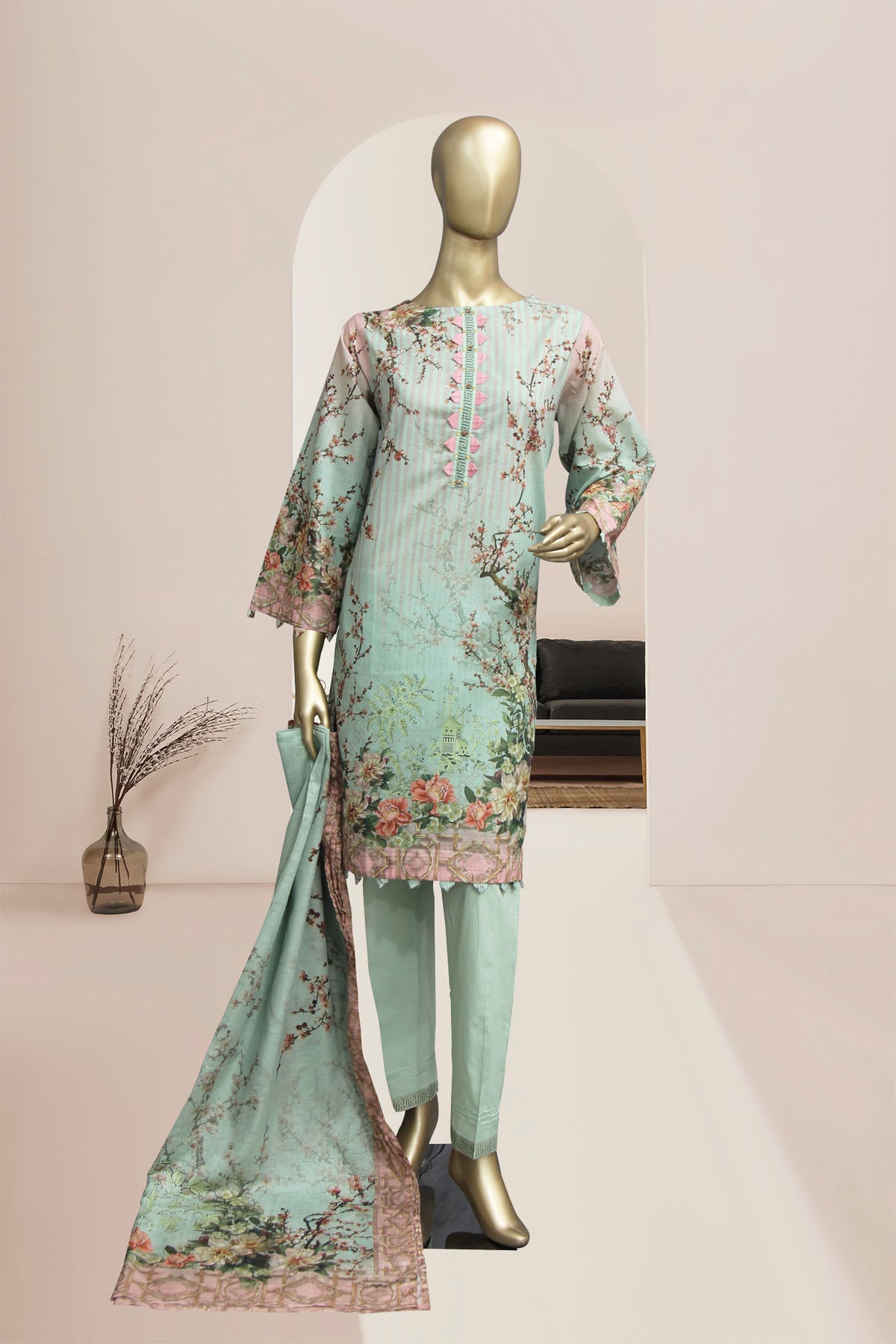 Bin Saeed 3 Piece Stitched Printed Lawn Collection’2021-F-1420-Ferozi