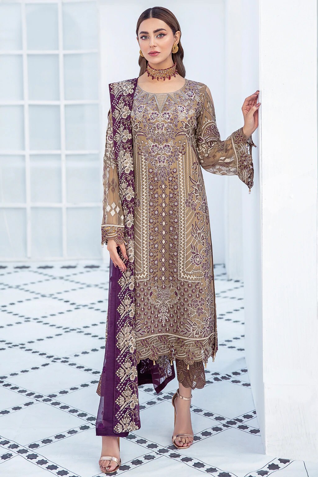 Ramsha Unstitched 3 Piece Embroidered Chiffon Vol-21 Collection'2021-F-2101