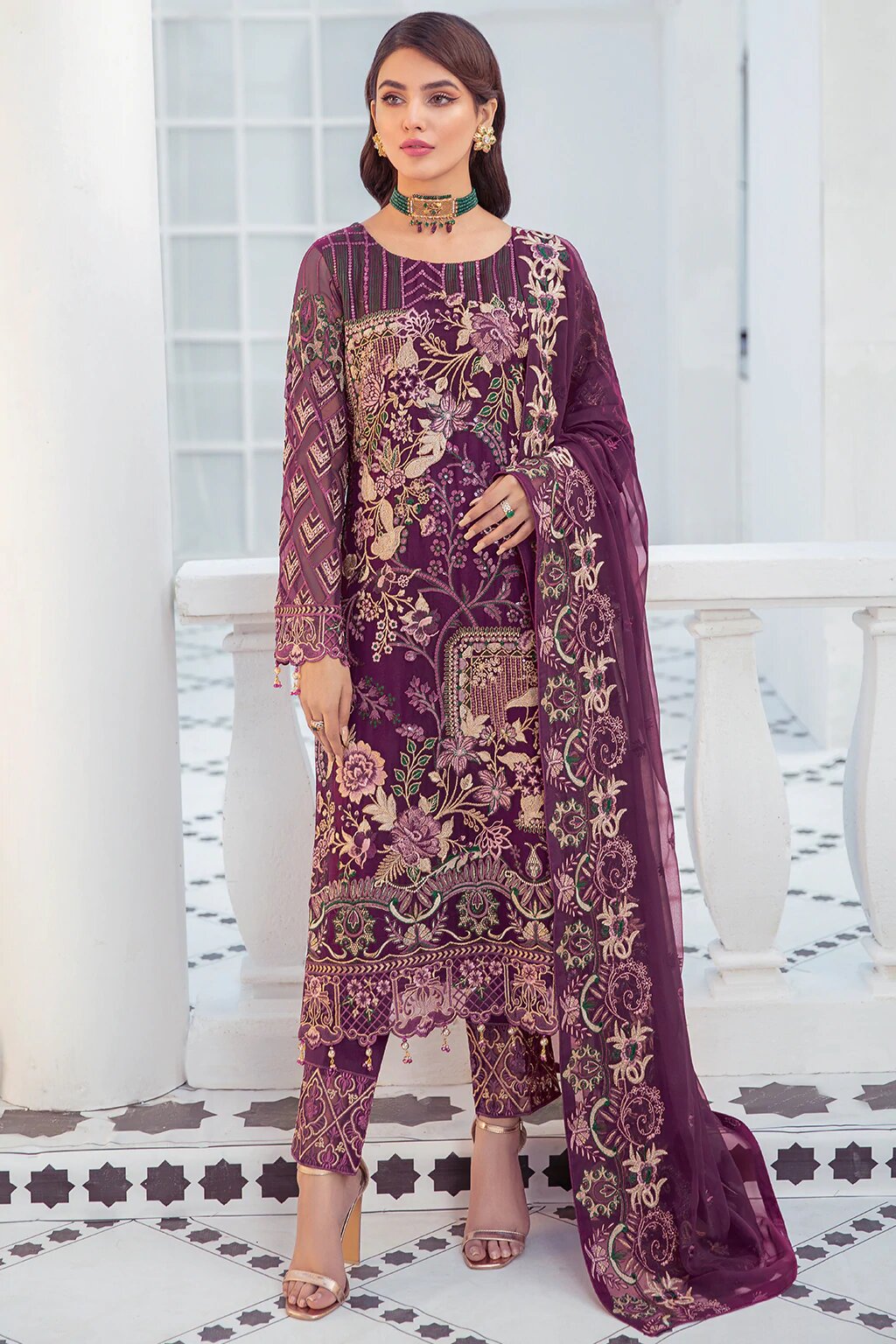 Ramsha Unstitched 3 Piece Embroidered Chiffon Vol-21 Collection'2021-F-2107