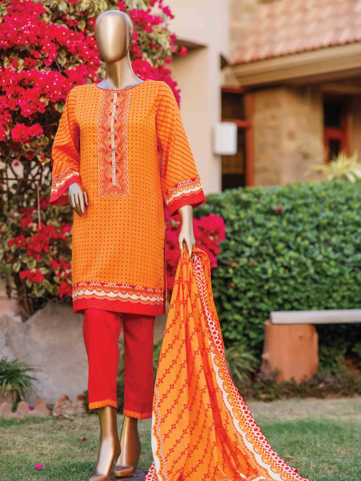 Bin Saeed 3 Piece Stitched Printed Lawn Collection’2021-FR-502-Orange