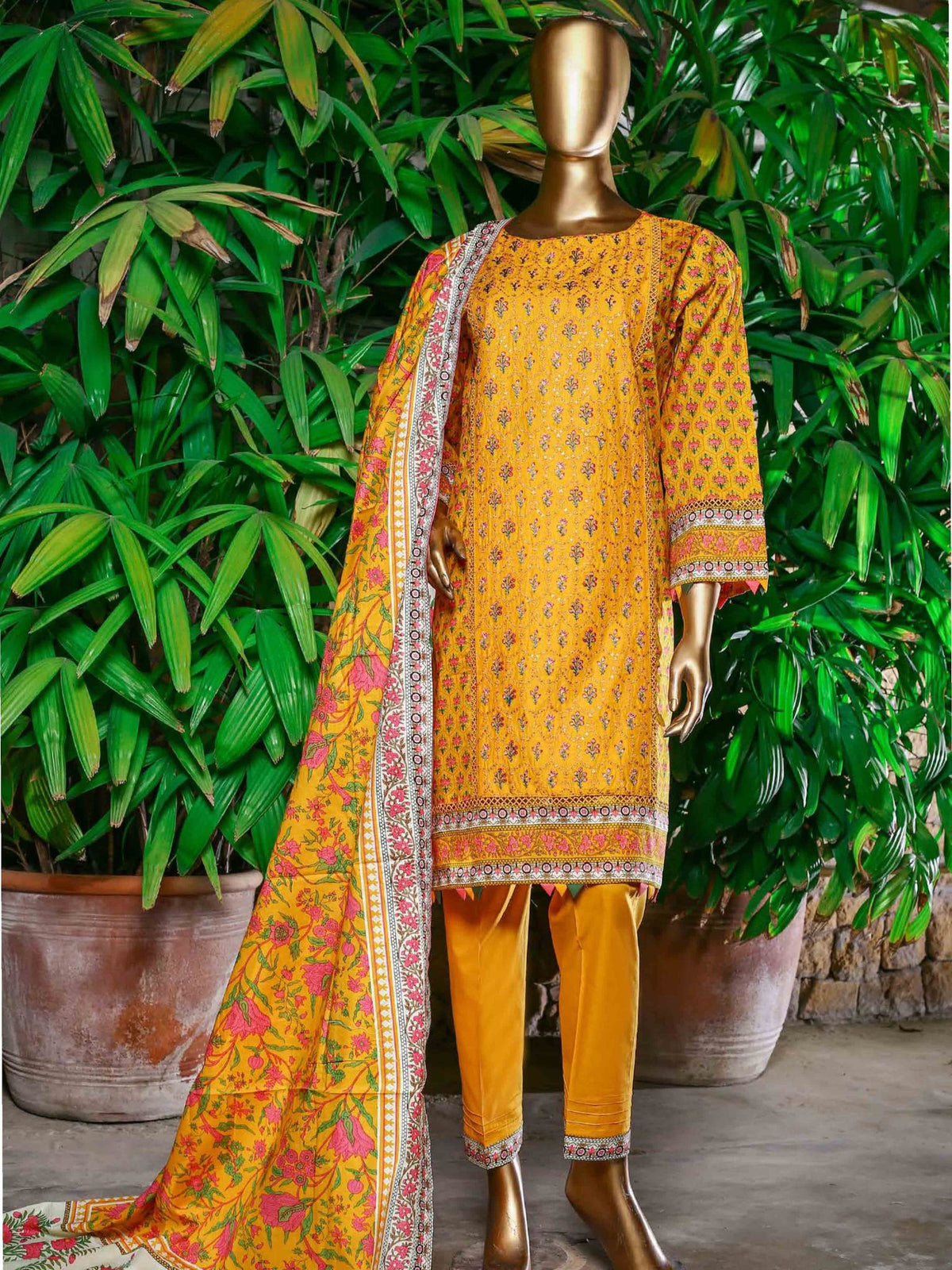 Bin Saeed Stitched 3 Piece Embroidered Lawn Collection’2021-FR-506-Yellow