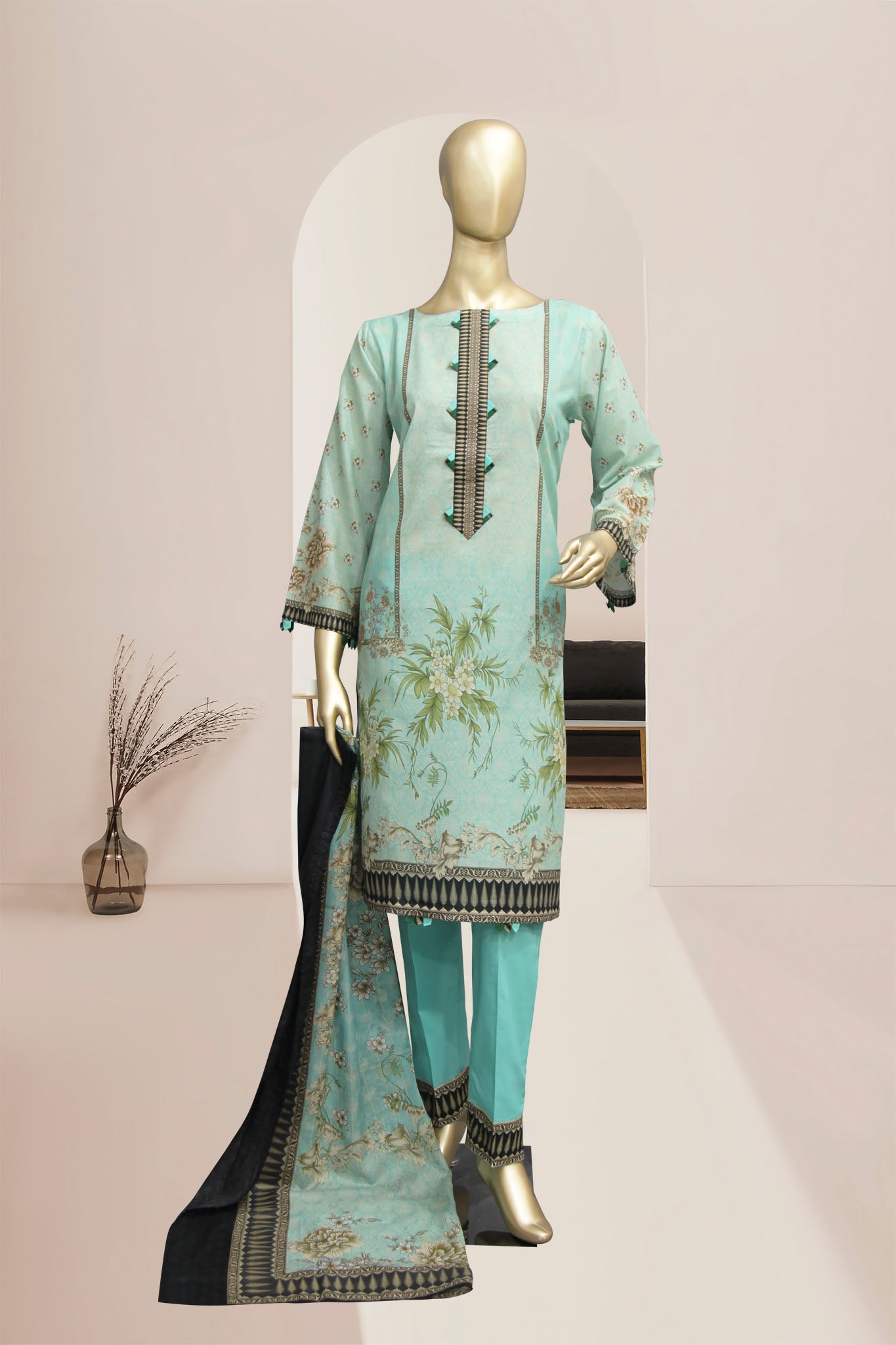 Bin Saeed 3 Piece Stitched Printed Lawn Collection’2021-F-1460-Ferozi