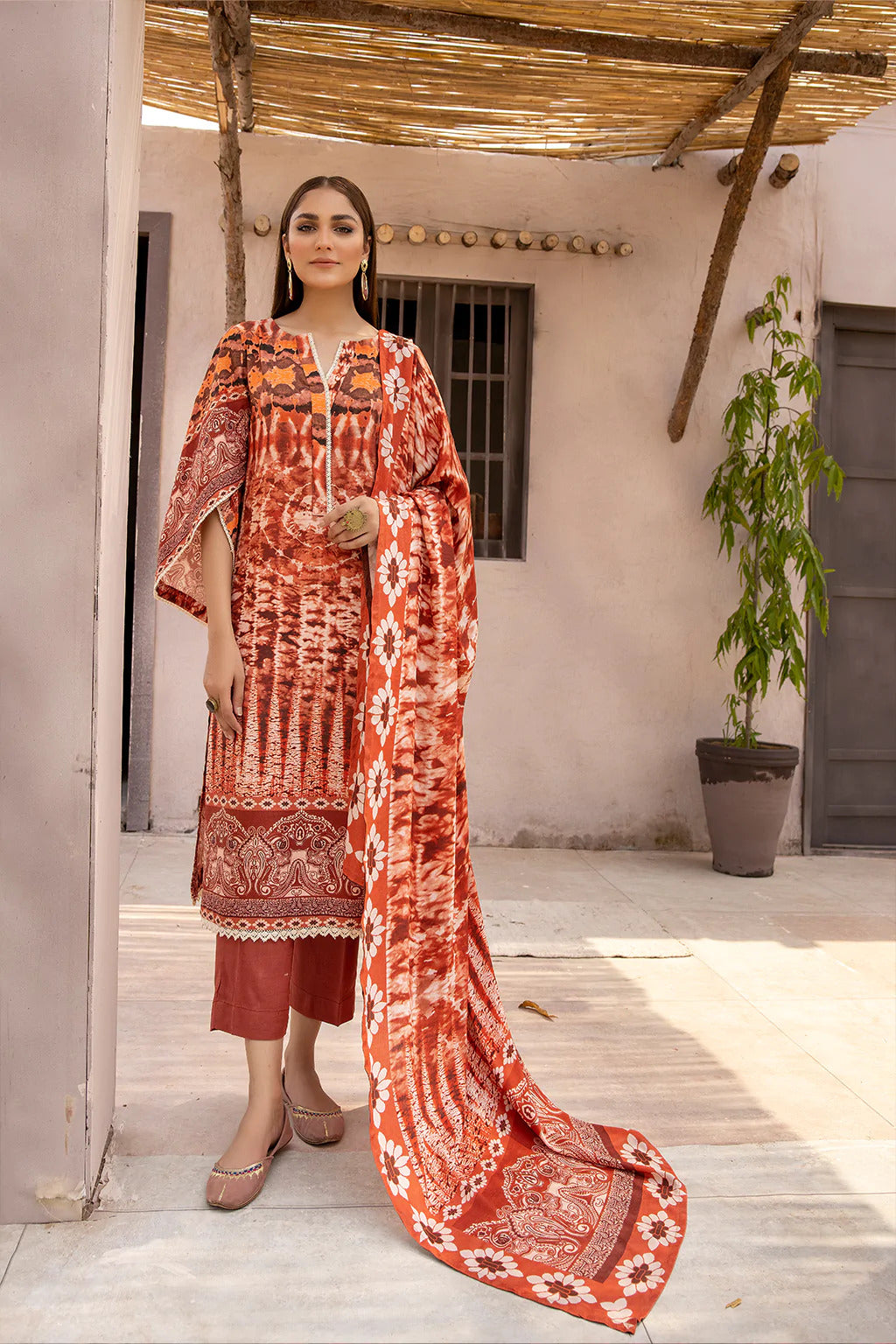 Desire by Johra Unstitched 3 Piece Digital Printed Leather Peach Collection'2022-JH-62