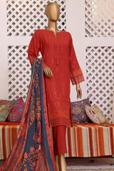 Sada Bahar Stitched 3 Piece Karandi Chikankari Shawl Collection'2022-KCK-01-Rust