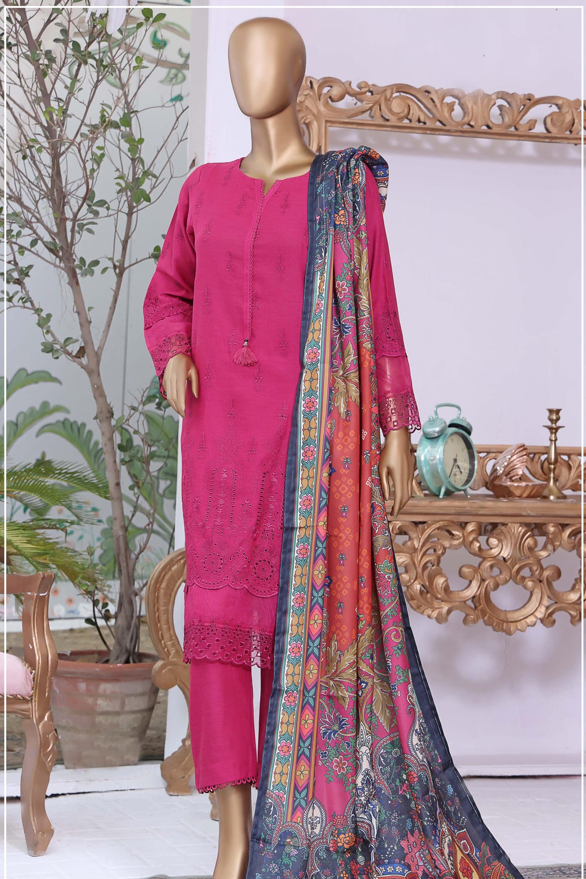 Sada Bahar Stitched 3 Piece Karandi Chikankari Shawl Collection'2022-KCK-02-Margenta