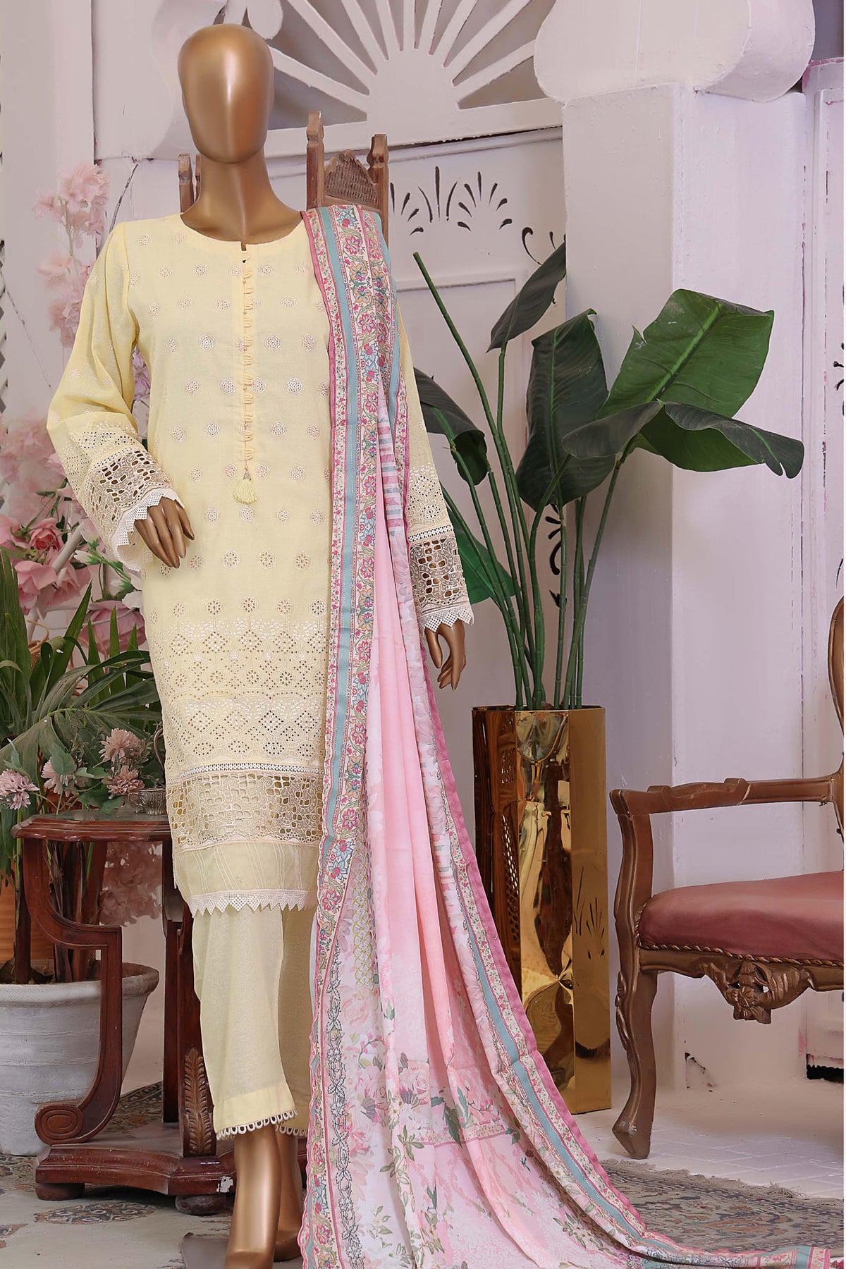 Sada Bahar Stitched 3 Piece Karandi Chikankari Shawl Collection'2022-KCK-09-Lemon