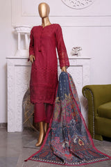 Sada Bahar Stitched 3 Piece Cotton Karandi Chikankari Collection'2023-KCK-16-Maroon