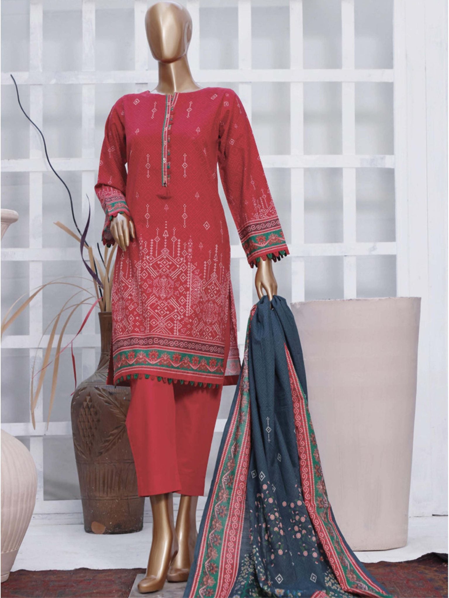 Sada Bahar Stitched 3 Piece Printed Khaddar Collection'2021-KD-10867-Red