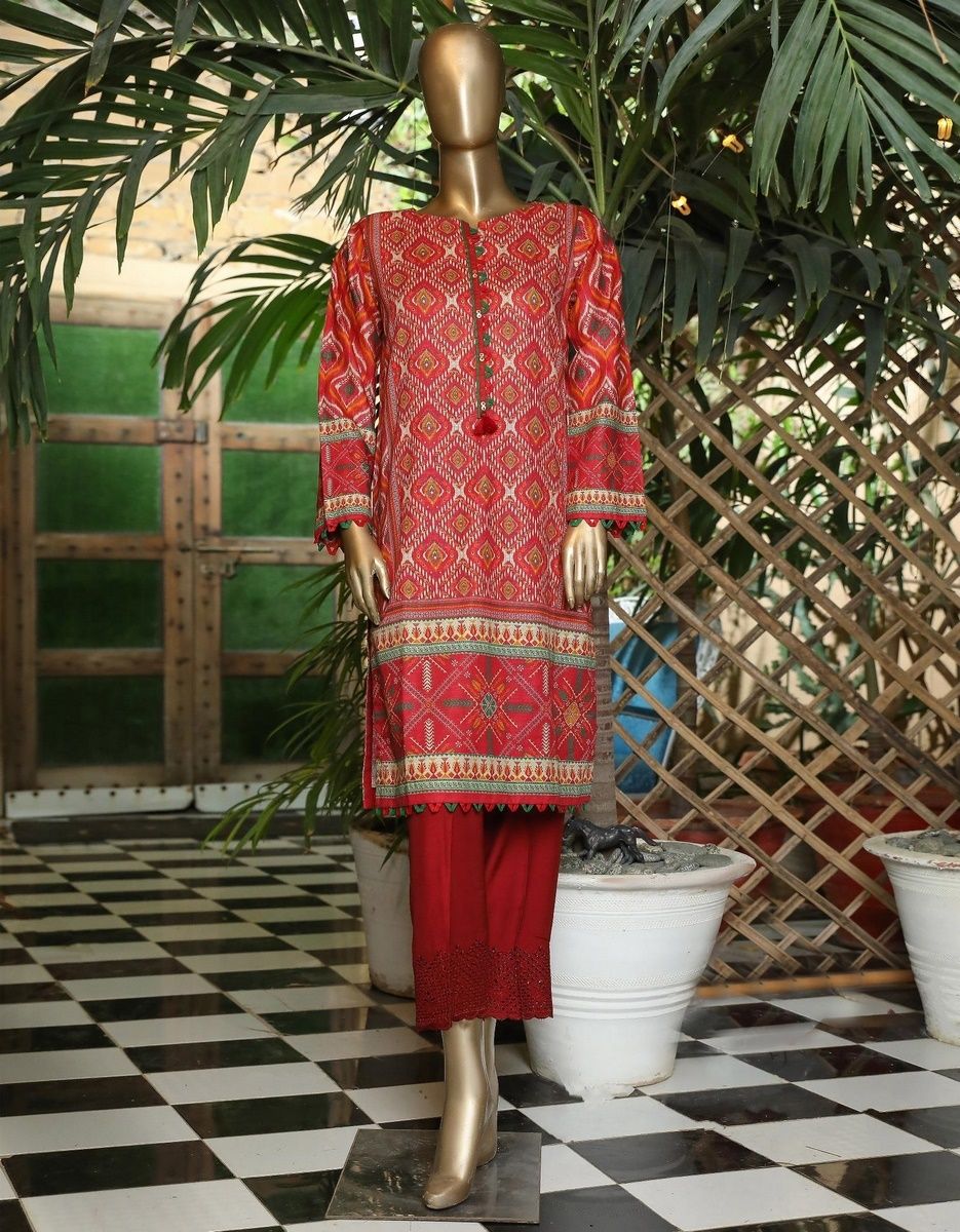 Sada Bahar Stitched Printed Khaddar Kurti Collection'2021-KD-12575-Red