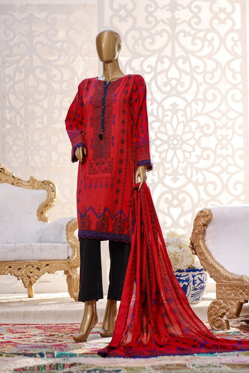 Sada Bahar Stitched 3 Piece Printed Khaddar Collection'2021-KD-9615-Red