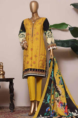 Bin Saeed Stitched 3 Piece Embroidered Khaddar Collection'2022-KF-025-Yellow