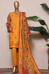 Bin Saeed Stitched 3 Piece Embroidered Khaddar Collection'2022-KF-12-Yellow