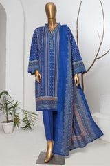 Bin Saeed Stitched 3 Piece Printed Khaddar Collection'2022-KF-03-N.Blue