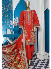 Bin Saeed Stitched 3 Piece Embroidered Khaddar Collection'2021-KH-1706-Red