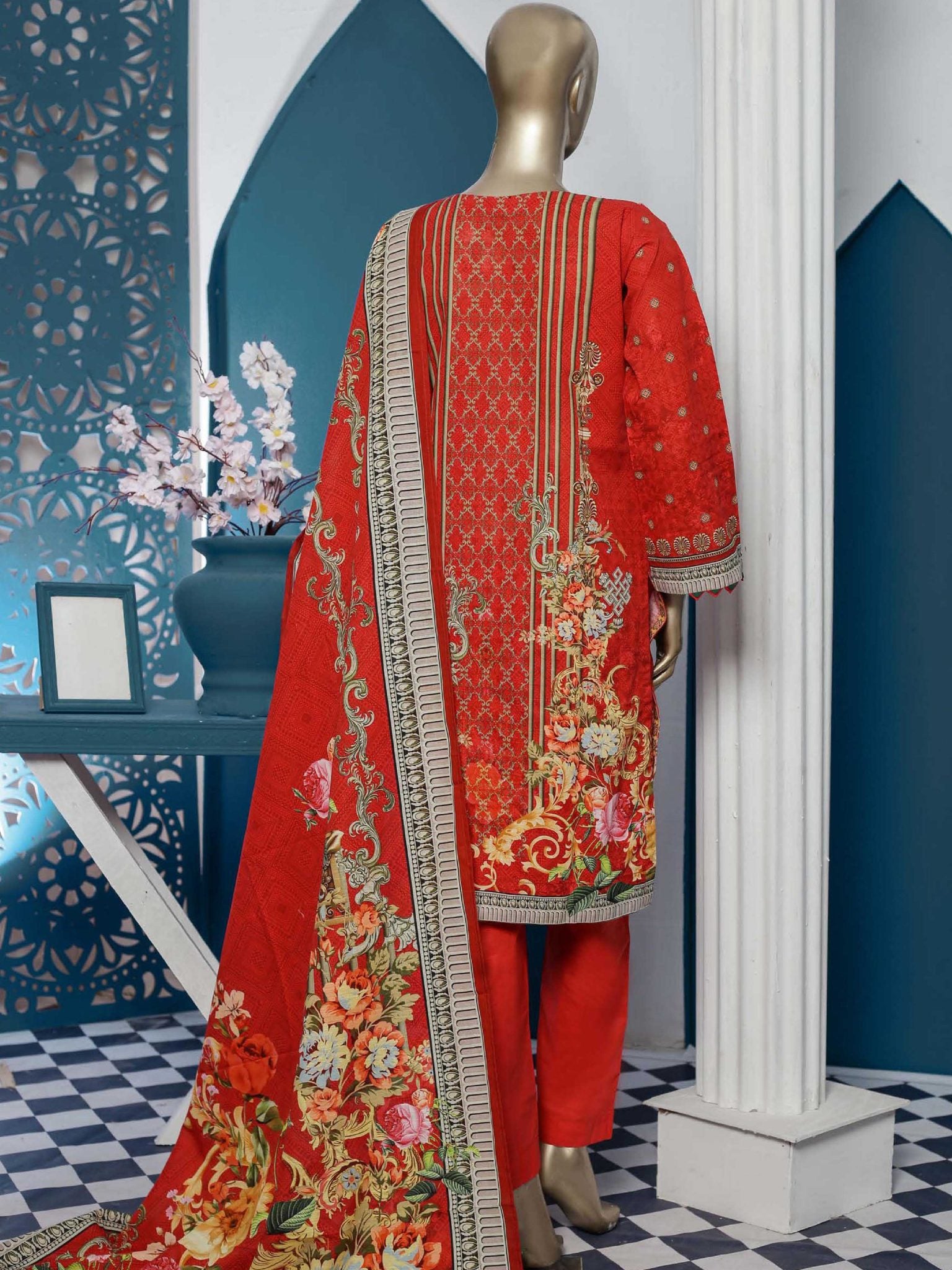 Bin Saeed Stitched 3 Piece Embroidered Khaddar Collection'2021-KH-1706-Red