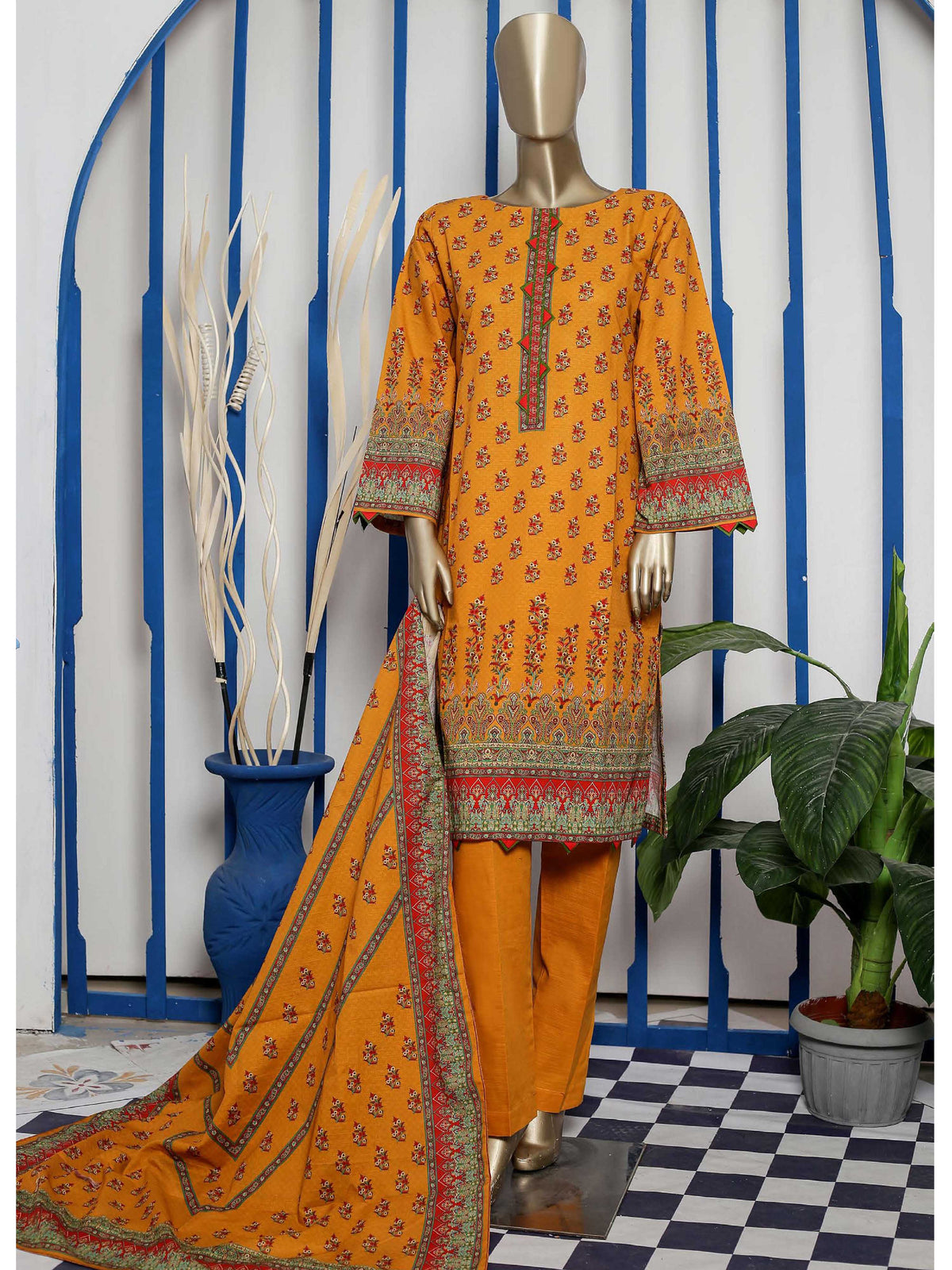 Bin Saeed Stitched 3 Piece Printed Khaddar Collection'2021-KH-1734-Yellow