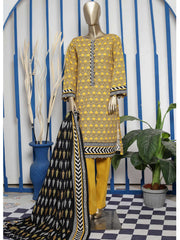 Bin Saeed Stitched 3 Piece Printed Khaddar Collection'2021-KH-1767-Yellow