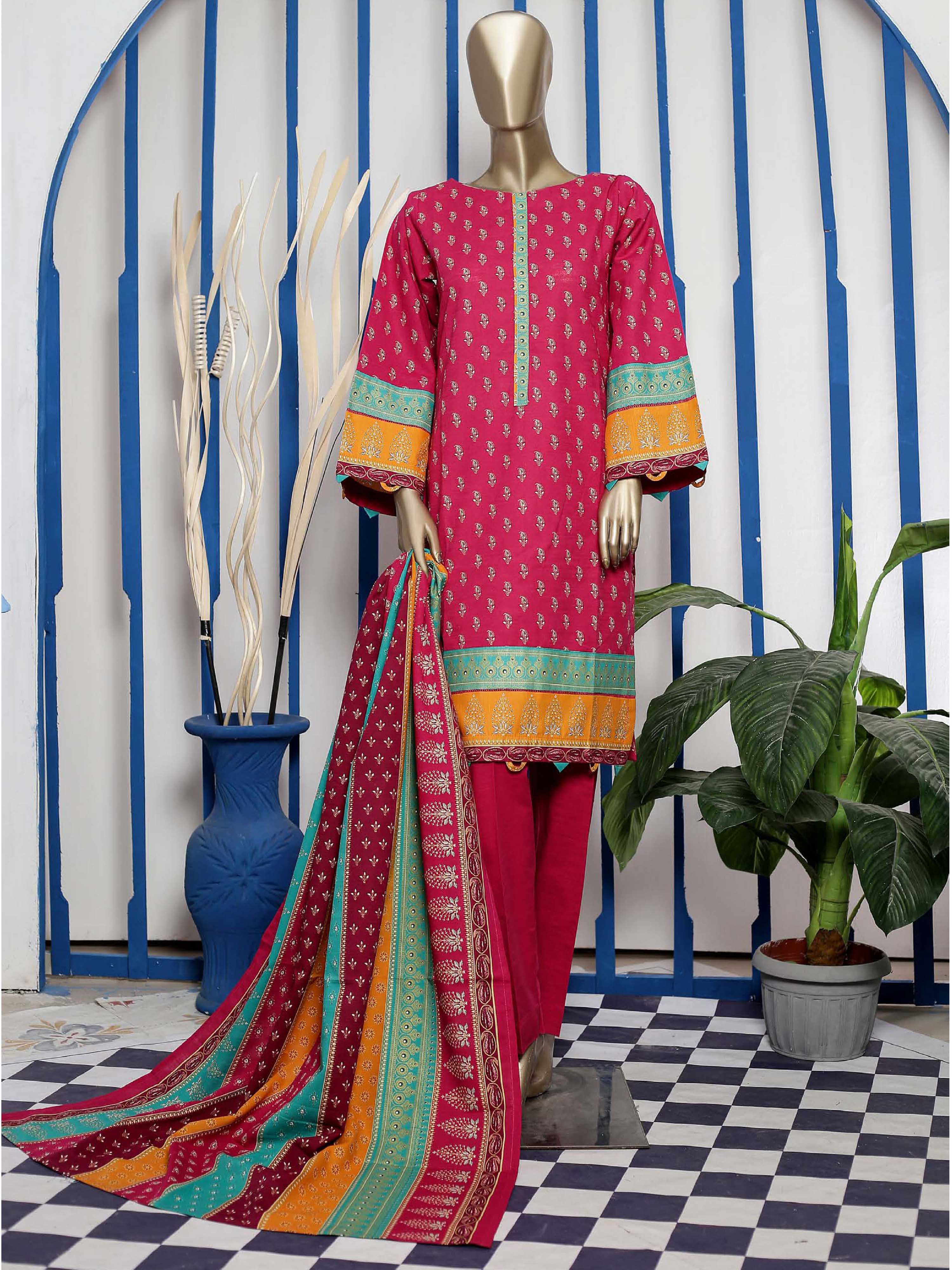 Bin Saeed Stitched 3 Piece Printed Khaddar Collection'2021-KH-1769-Pink
