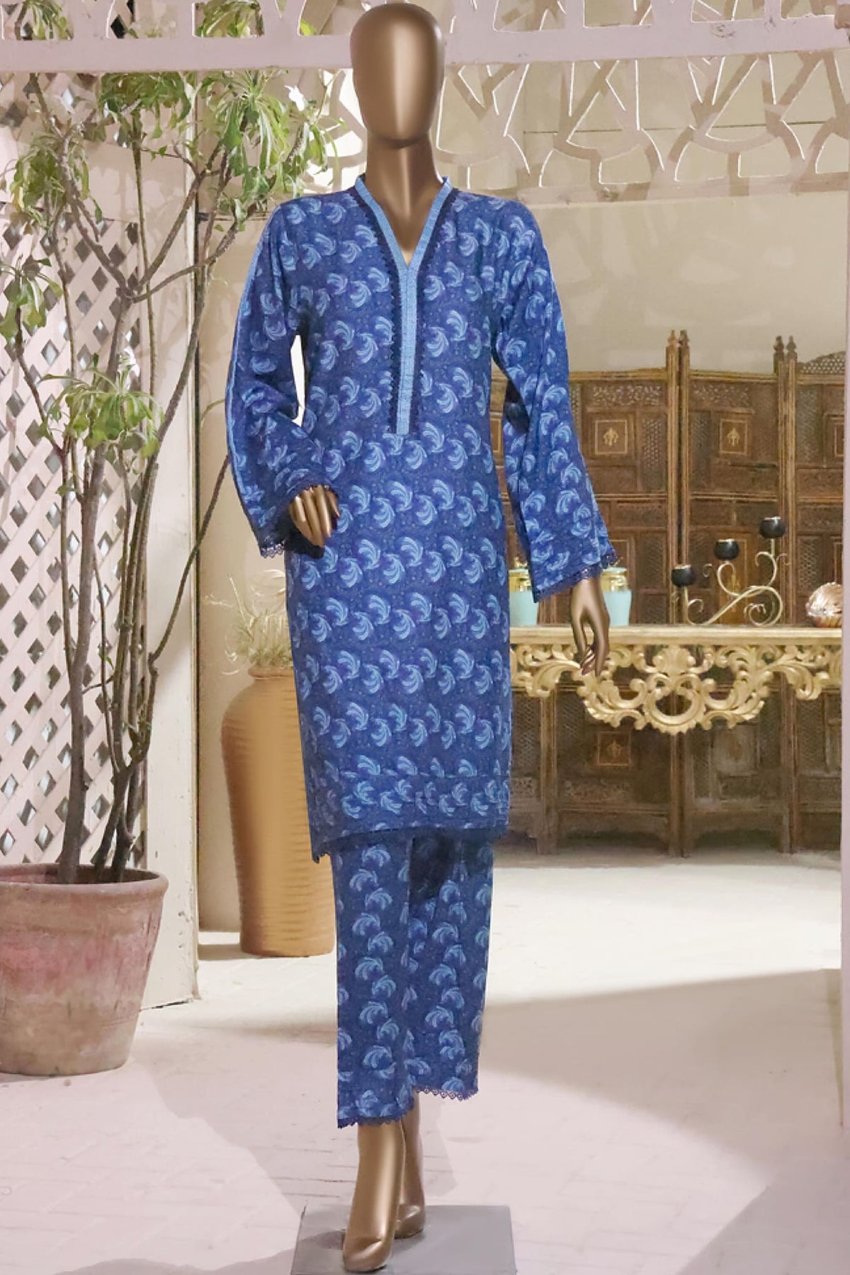 Bin Saeed Stitched 2 Piece Printed Linen Collection'2022-LIN-5877-Blue
