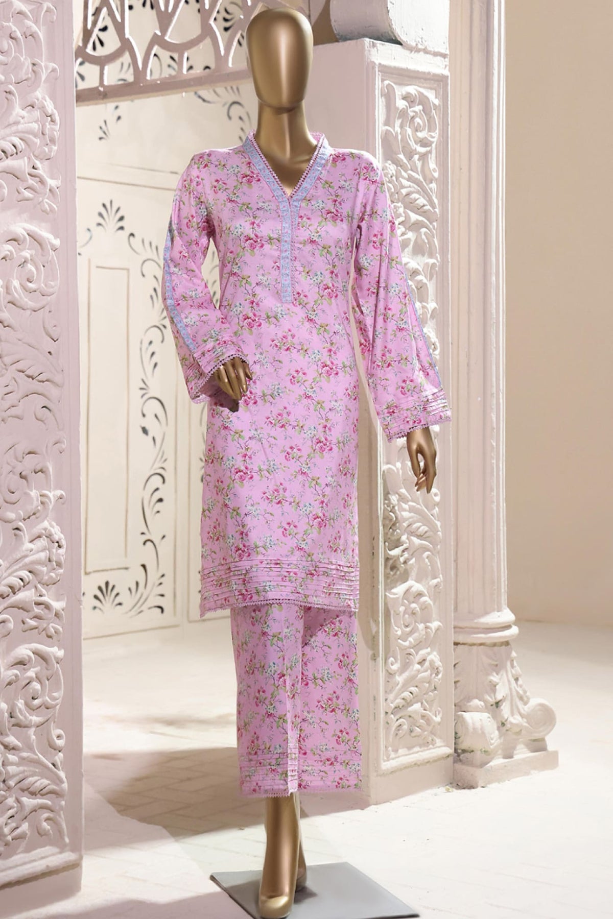 Bin Saeed Stitched 2 Piece Printed Linen Collection'2022-LIN-5889-Pink
