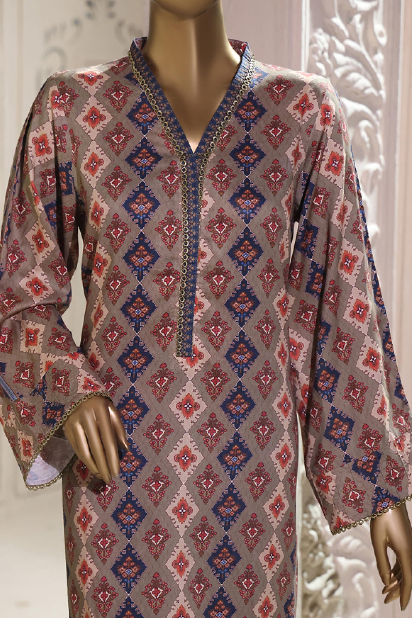 Bin Saeed Stitched 2 Piece Printed Linen Collection'2022-LIN-5878-Brown