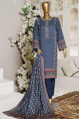 Bin Saeed Stitched 3 Piece Printed Linen Collection'2022-LI-4768-Blue