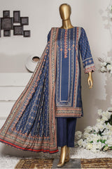 Bin Saeed Stitched 3 Piece Printed Linen Collection'2022-LI-5076-Blue