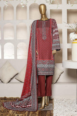 Bin Saeed Stitched 3 Piece Printed Linen Collection'2022-LI-5079-Maroon