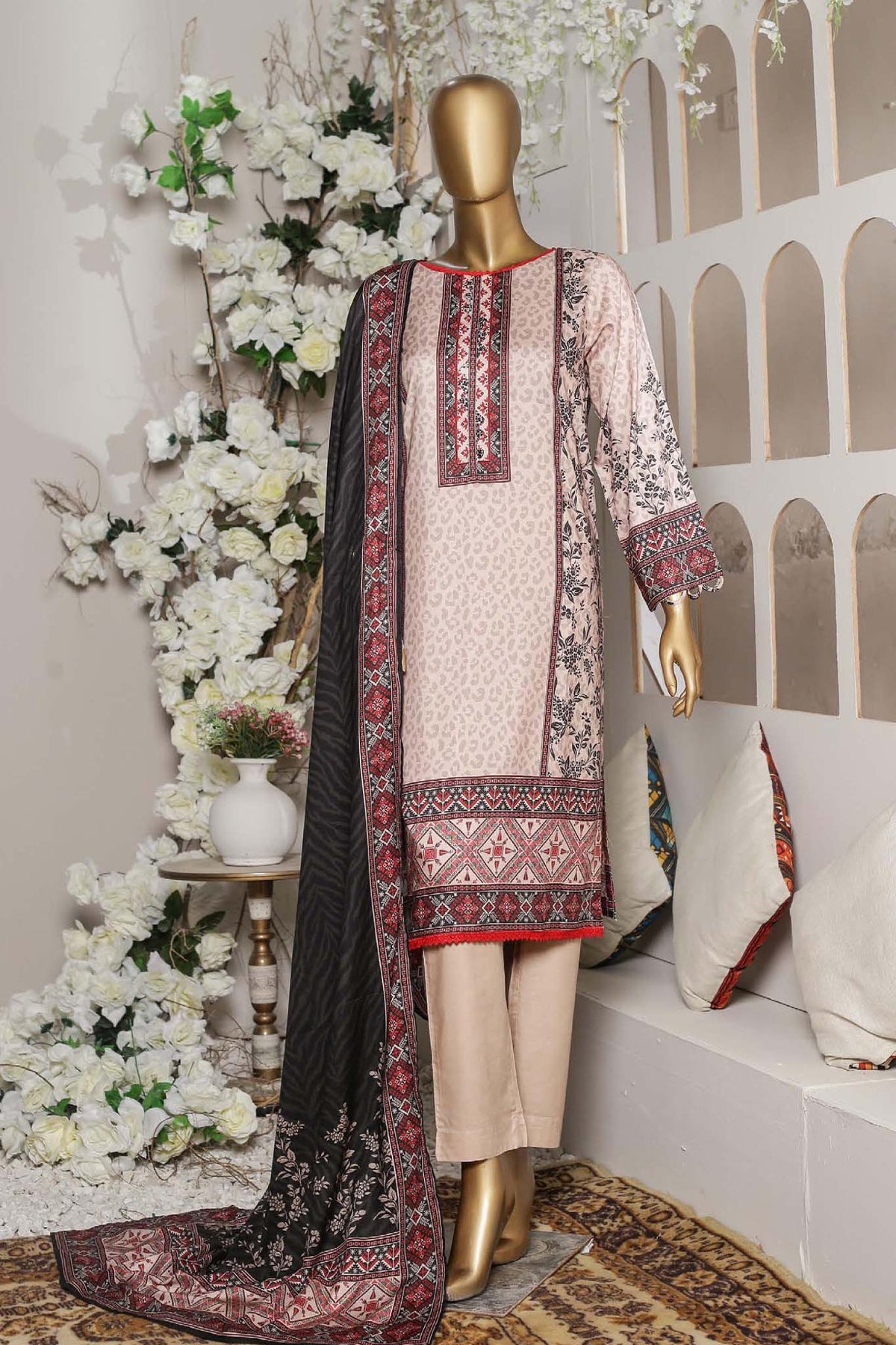 Bin Saeed Stitched 3 Piece Printed Linen Collection'2022-LI-4769-Brown