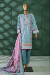 Bin Saeed Stitched 3 Piece Printed Linen Collection'2022-LIN-5624-Ferozi