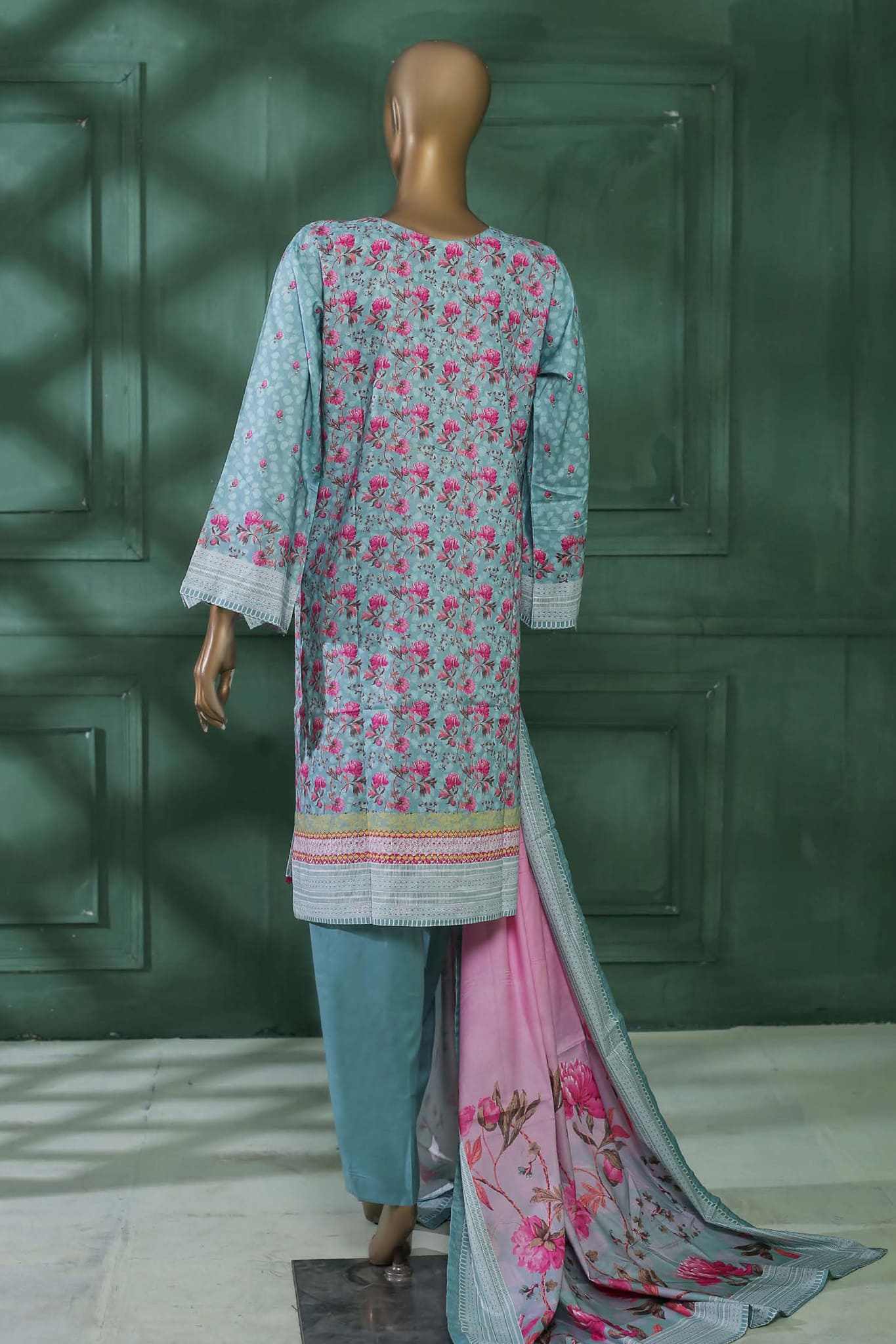 Bin Saeed Stitched 3 Piece Printed Linen Collection'2022-LIN-5624-Ferozi