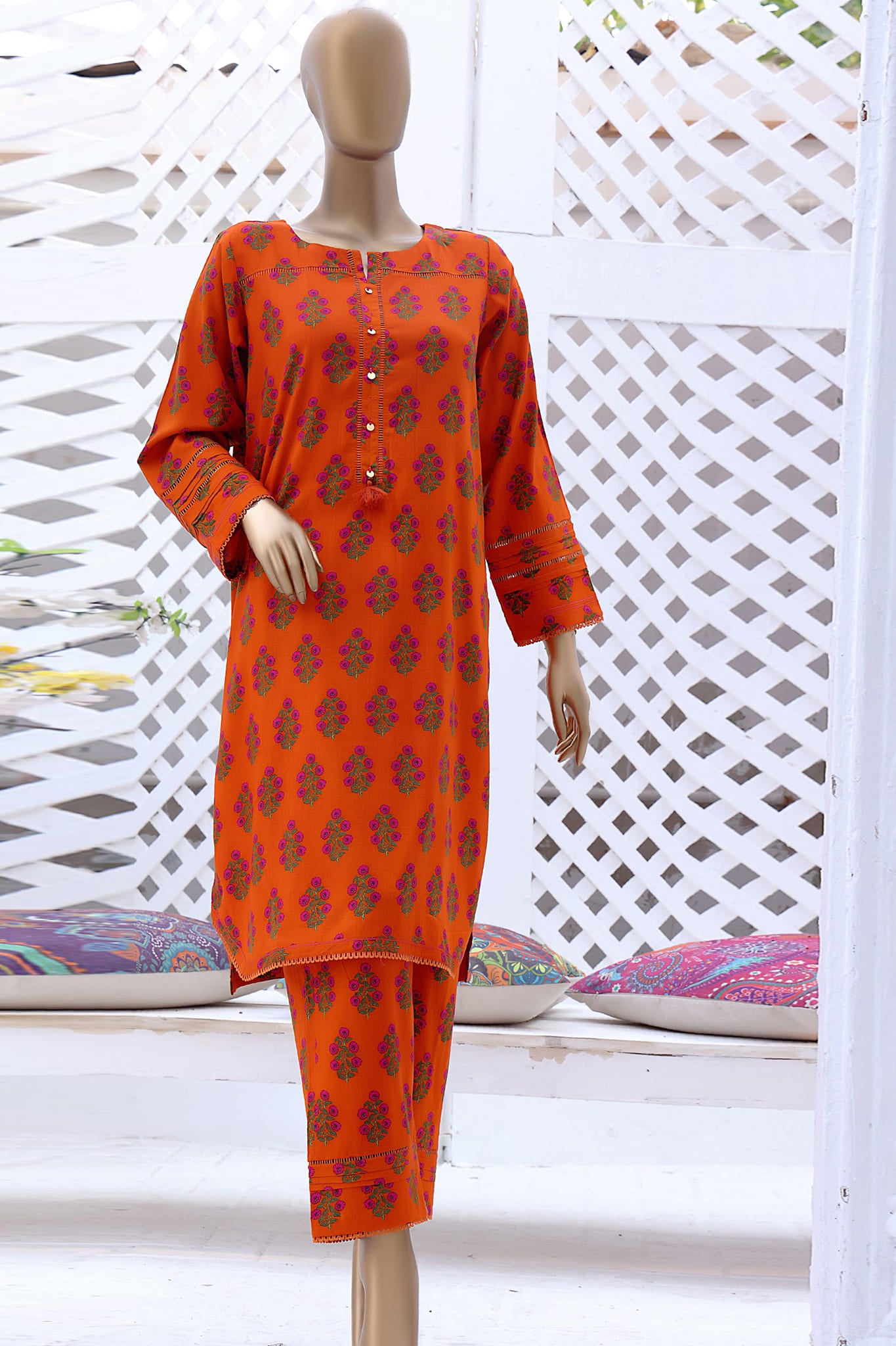Sada Bahar Stitched 2 Piece Printed Linen Collection'2022-LS-3562-Orange