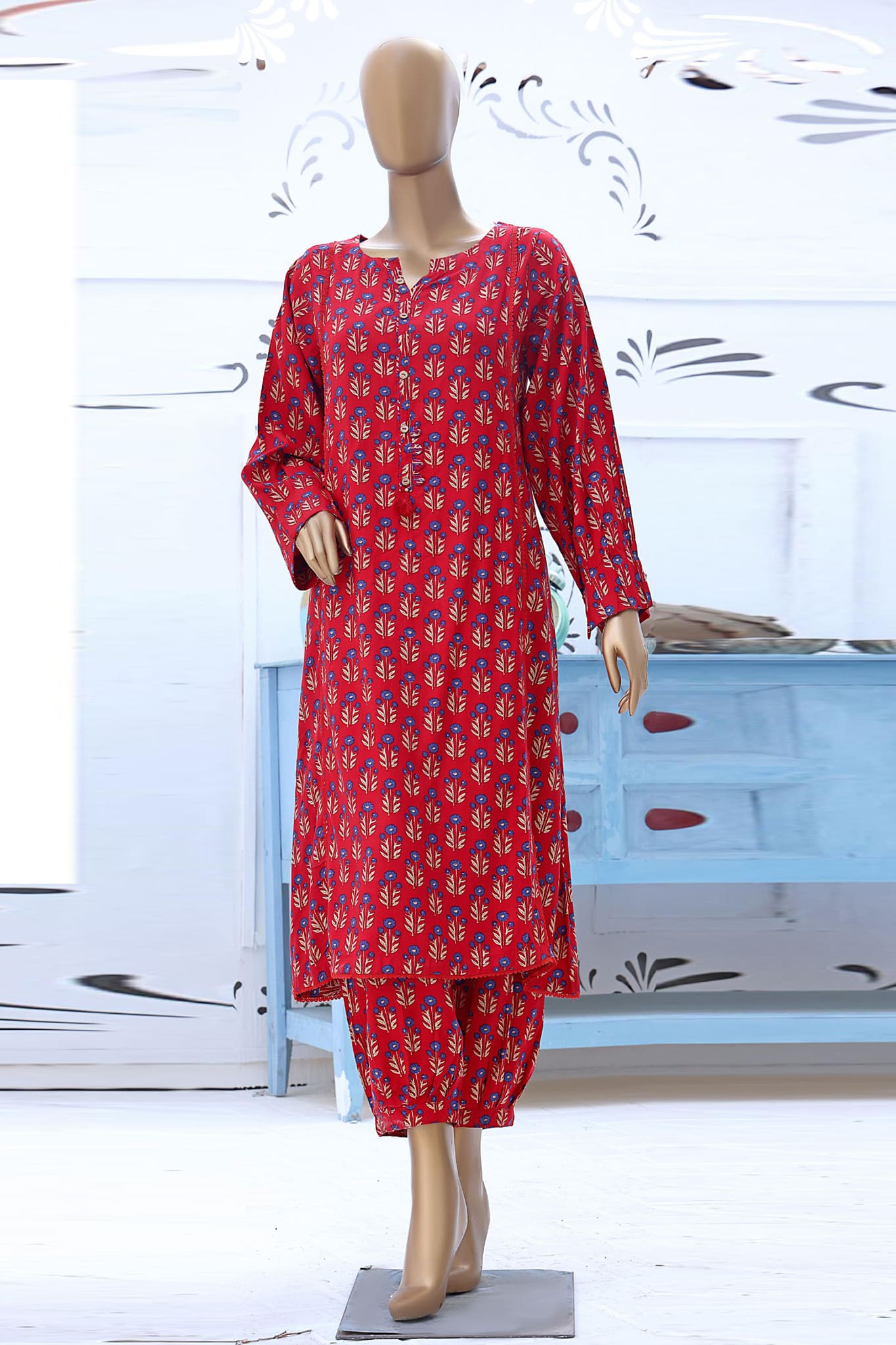 Sada Bahar Stitched 2 Piece Printed Linen Collection'2022-LS-3567-Red