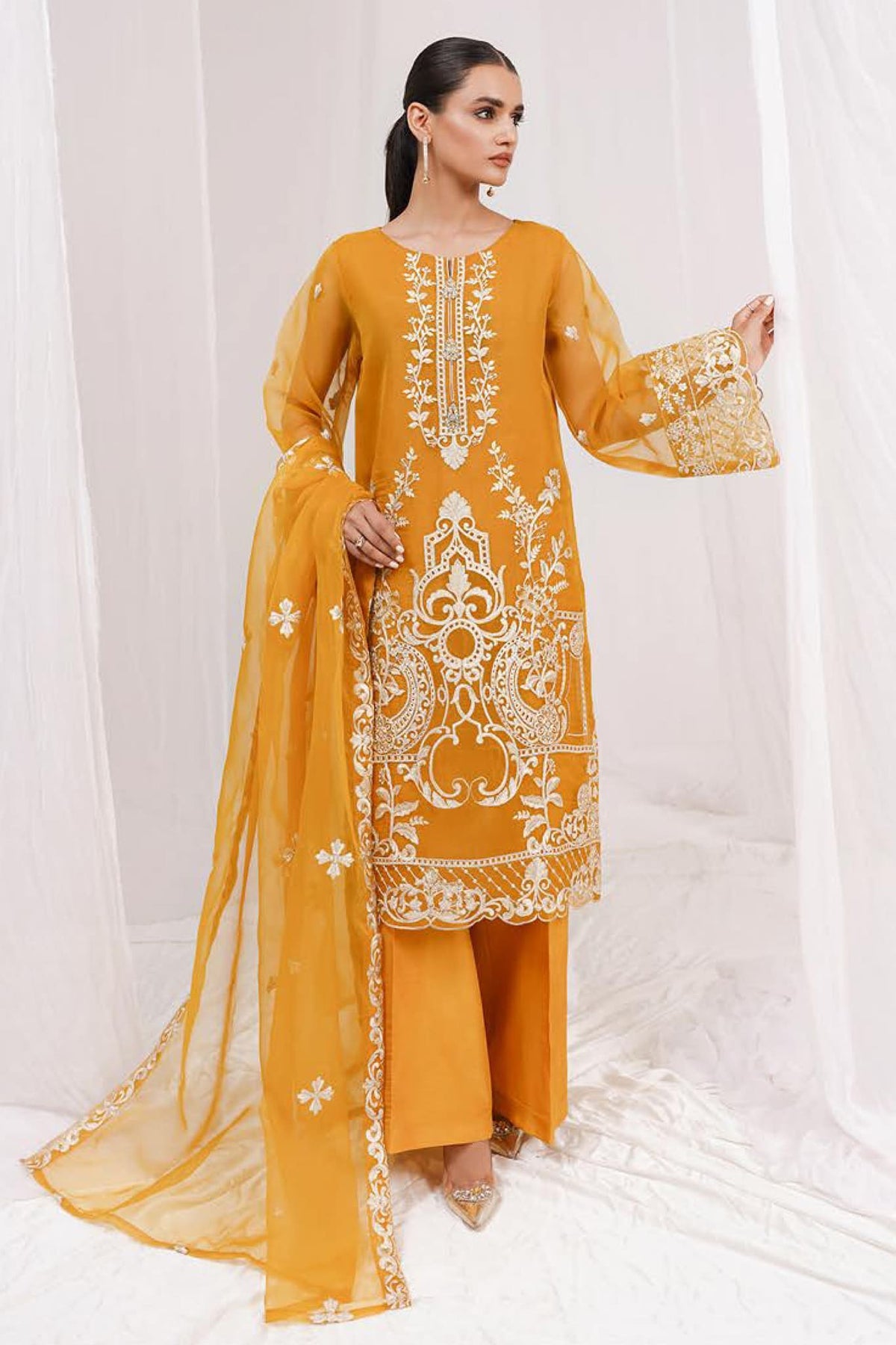 Mersin by Esra Stitched 2 Piece Festive Organza Collection'2022-ME-02-Yellow