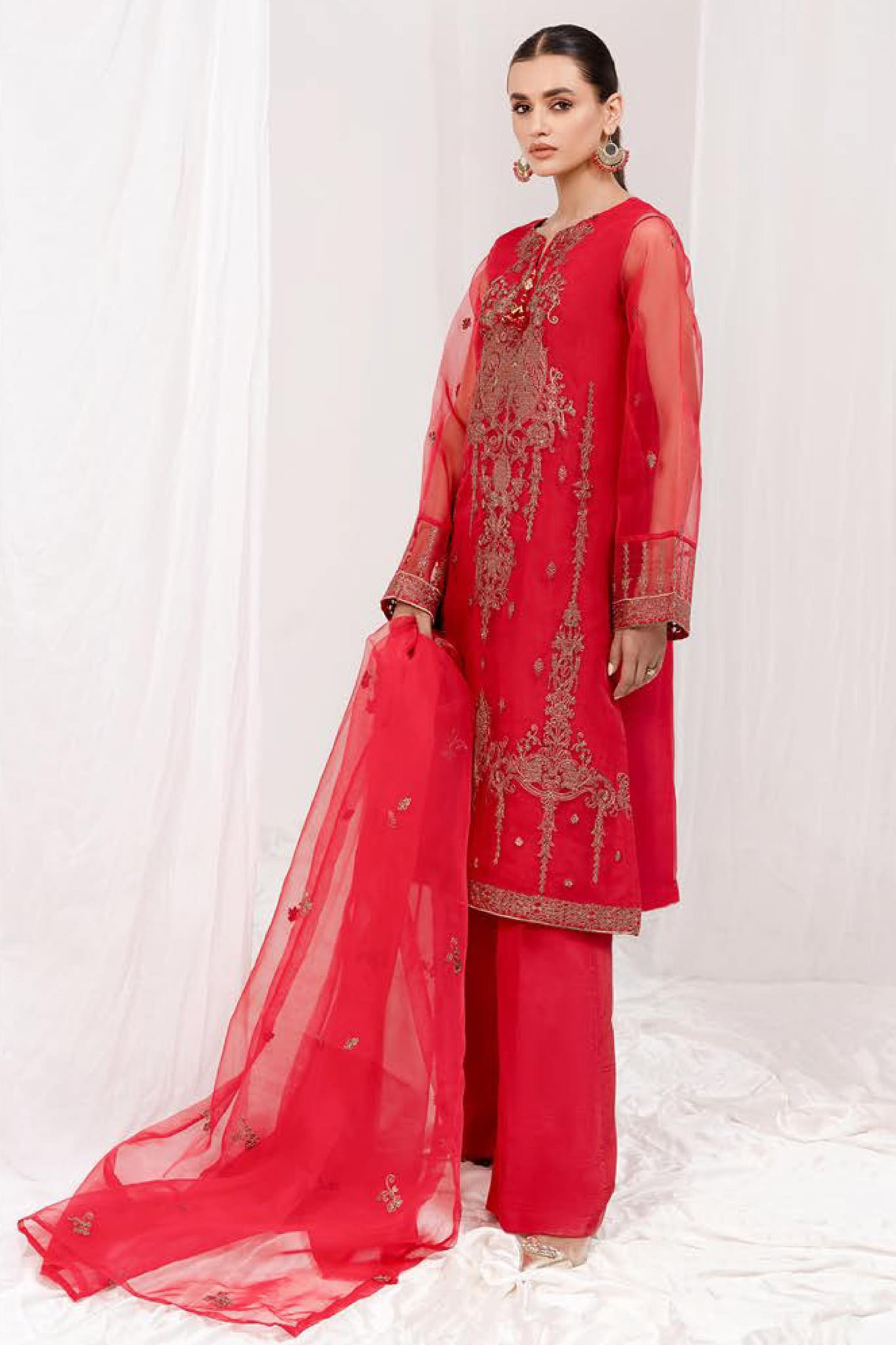 Mersin by Esra Stitched 2 Piece Festive Organza Collection'2022-ME-08-Red