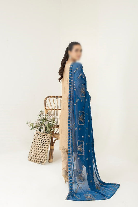 Marjjan Unstitched 3 Piece Exclusive Emb Slub Lawn Collection'2023-MNC-123-Blue