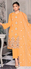 Marjjan Unstitched 3 Piece Resham Zari Boring Emb Lawn Collection'2023-MNC-132-Yellow