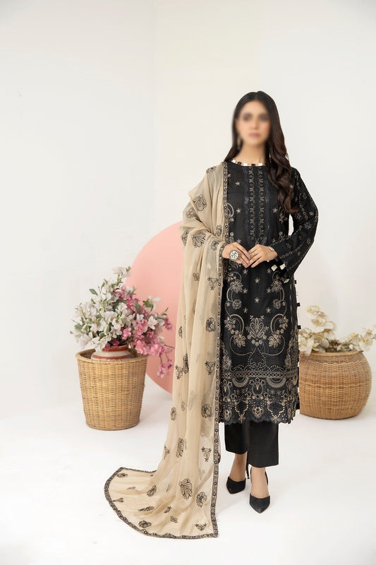 Marjjan Unstitched 3 Piece Exclusive Emb Slub Lawn Collection'2023-MNC-135-Black